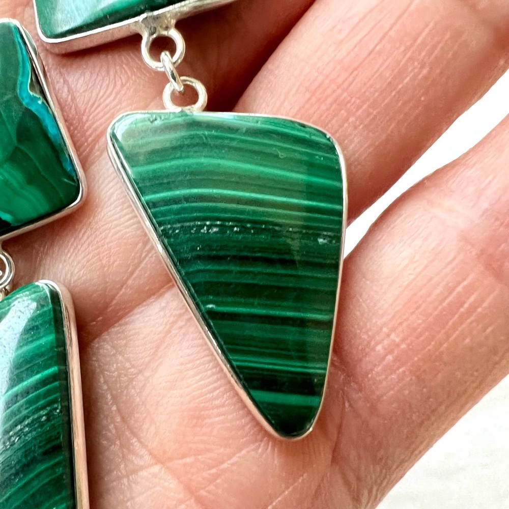 925 OMG Gorgeous! Malachite w/ Chrysocolla Long Earrings - Picture 6 of 9